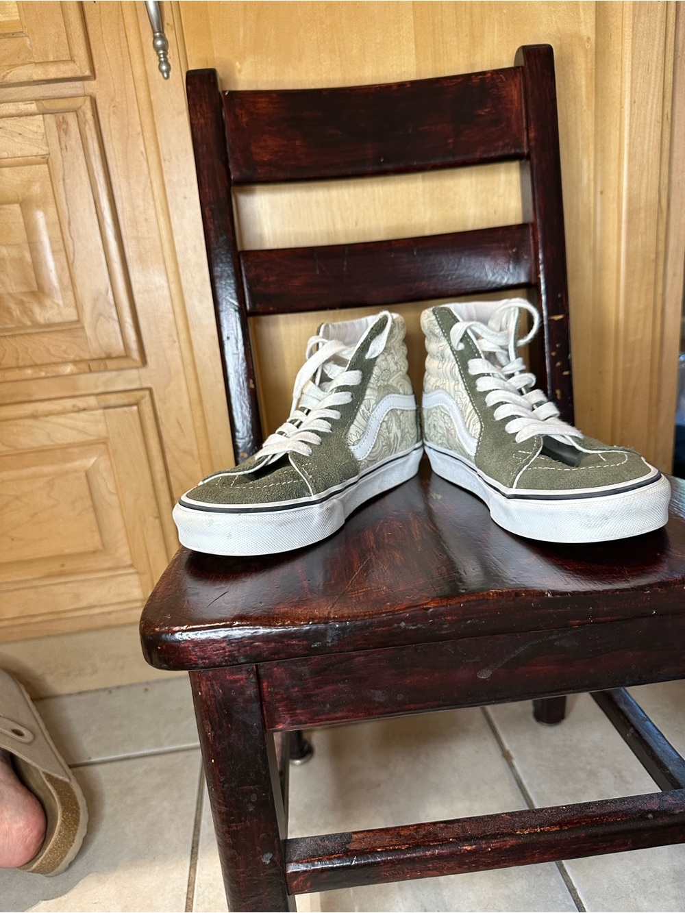 Vans Sk8-Hi Olive Green and White High-Top Sneakers